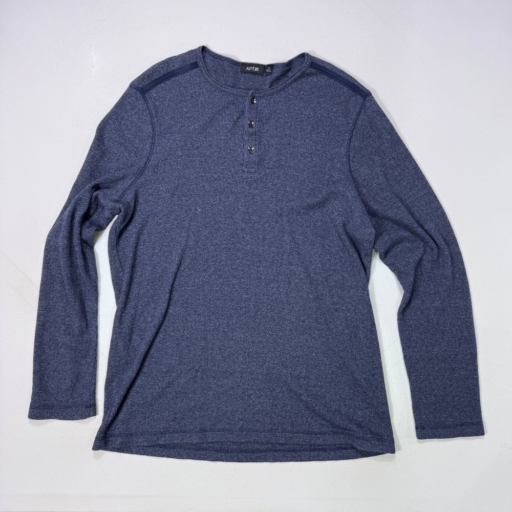 Apt 9 Mens XL Blue Waffle Knit Henley Shirt Long Sleeve Textured Pullover Tee